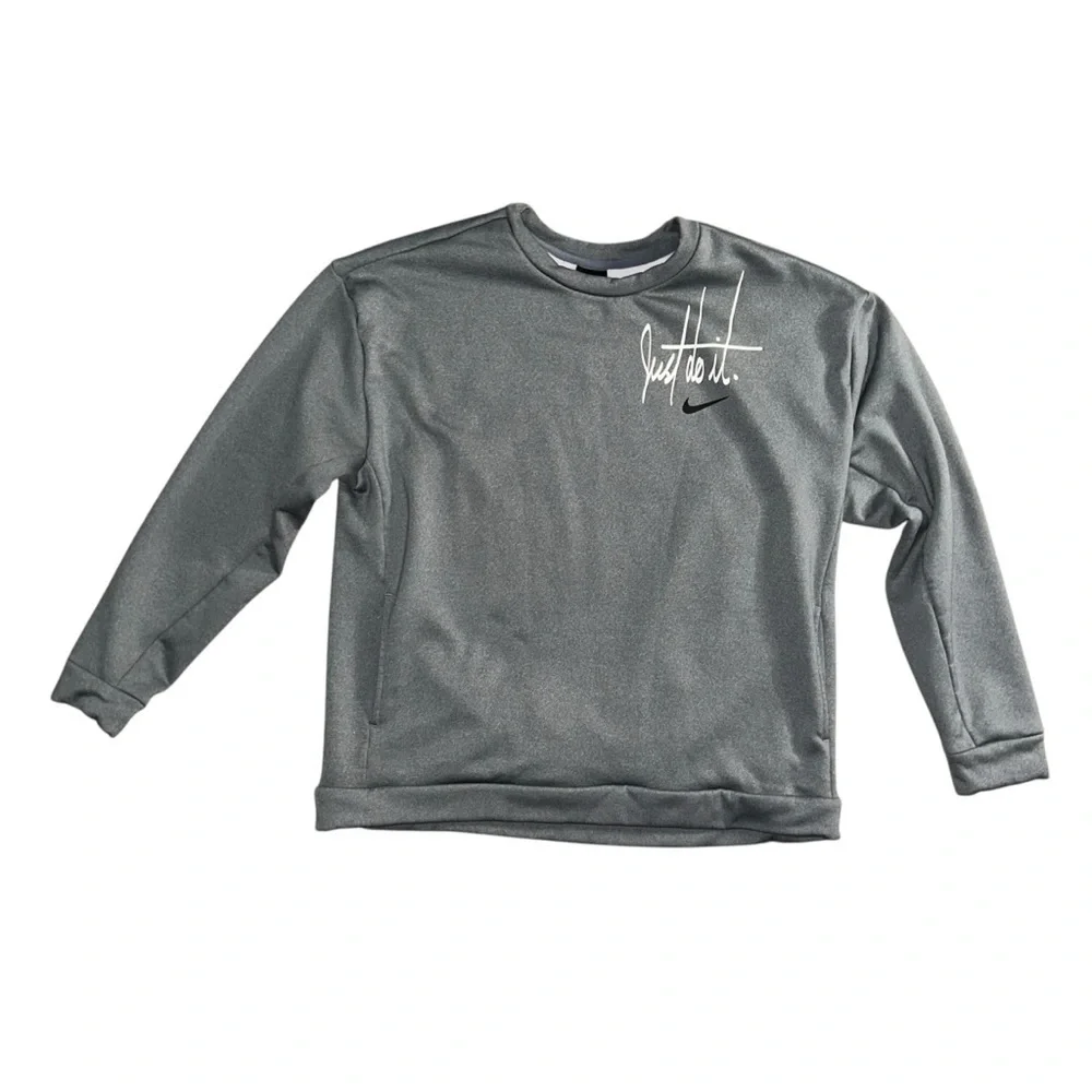 NIKE Just Do It Womens Gray Pullover Long Sleeve Pockets Sweatshirt Size Medium